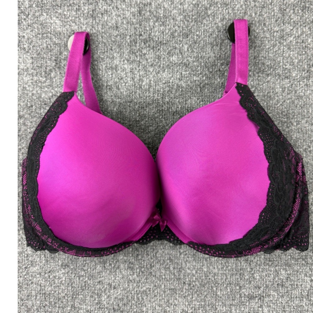 Torrid Magenta Purple Black Lace Push-Up Plunge Bra 42DDD Underwire Padded